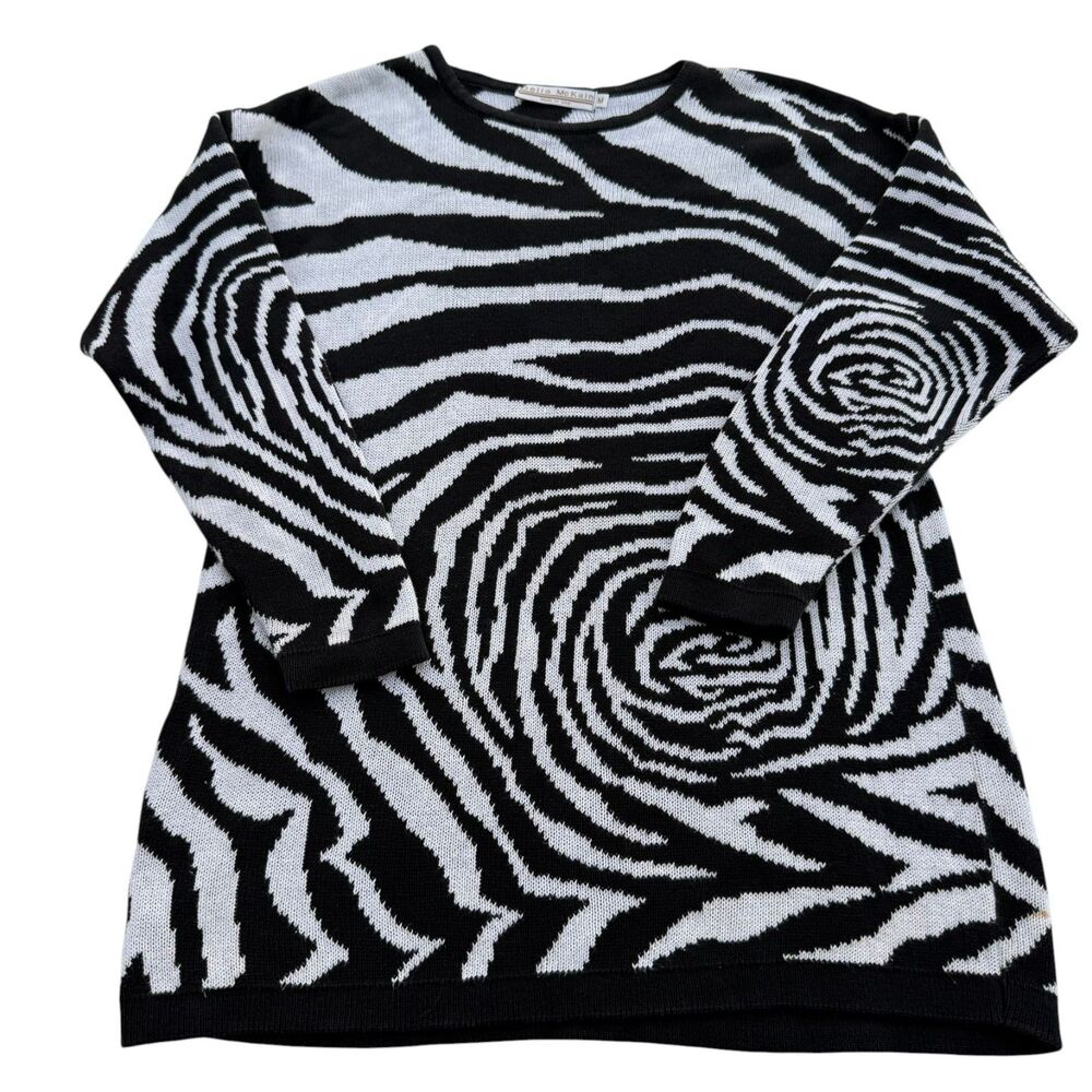 Vintage 1990s Delia McKain Zebra Op Art Sweater Made in USA Women’s M